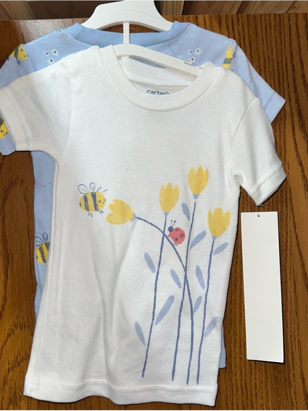18mo 2-pack Carter's White & Yellow, Blue Bee Floral Short-Sleeve Tees for Kids